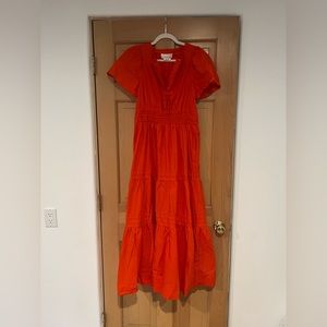 Anthropologie Bright Red Tiered Maxi Dress